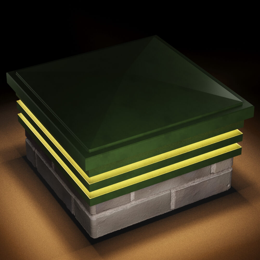 Колпак Zking Бона ХайТек Зеленый на столб 1.5х1.5 кирпича (385х385мм) с подсветкой в Сыктывкаре фото