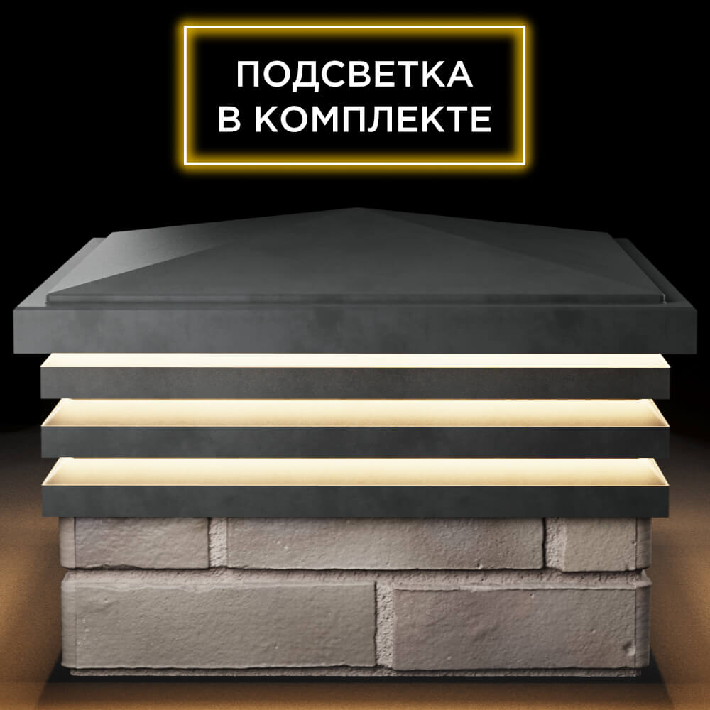 Колпак Zking Бона ХайТек Серый на столб 1.5х1.5 кирпича (385х385мм) с подсветкой Сыктывкар фото